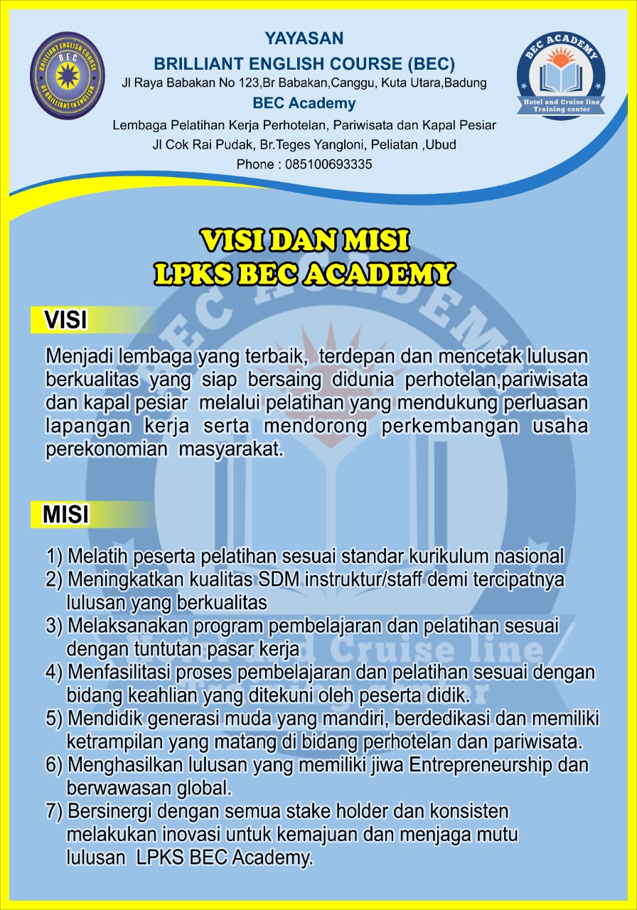 visi dan misi bec academy bali